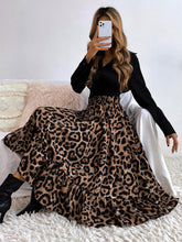 Load image into Gallery viewer, Leopard Brown High Waist Ruffled Hem Midi Skirt