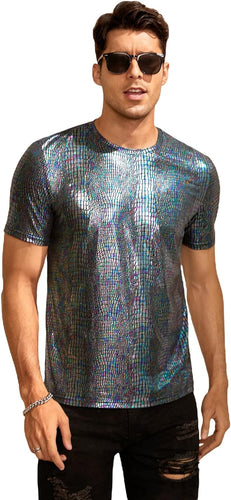 Men's Silver Crocodile Print Short Sleeve Shirt