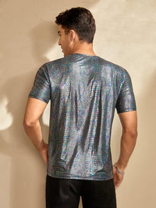 Men's Silver Crocodile Print Short Sleeve Shirt