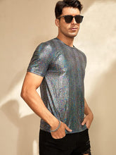 Load image into Gallery viewer, Men&#39;s Silver Crocodile Print Short Sleeve Shirt