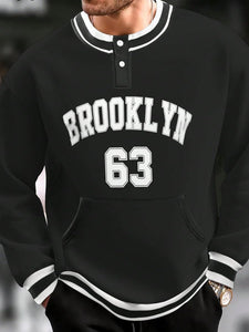 Men's Brooklyn Black Long Sleeve Striped Pullover Sweatshirt