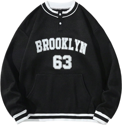 Men's Brooklyn Black Long Sleeve Striped Pullover Sweatshirt