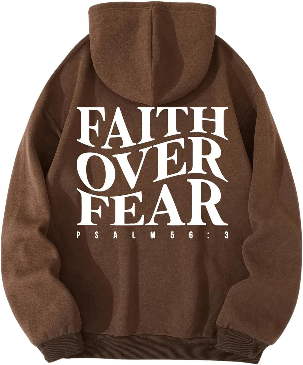 Men's Faith Over Fear Brown Printed Long Sleeve Hoodie