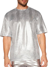 Load image into Gallery viewer, Men&#39;s Silver Metallic Faux Leather Short Sleeve Shirt