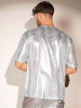 Load image into Gallery viewer, Men&#39;s Silver Metallic Faux Leather Short Sleeve Shirt