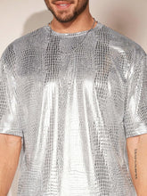 Load image into Gallery viewer, Men&#39;s Silver Metallic Faux Leather Short Sleeve Shirt