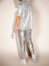 Load image into Gallery viewer, Men&#39;s Silver Metallic Faux Leather Short Sleeve Shirt