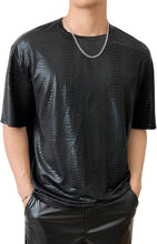 Load image into Gallery viewer, Men&#39;s Silver Metallic Faux Leather Short Sleeve Shirt