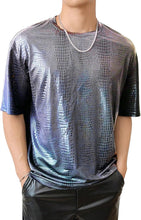 Load image into Gallery viewer, Men&#39;s Silver Metallic Faux Leather Short Sleeve Shirt