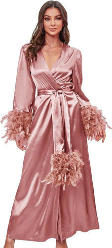 Lovely Pink Long Sleeve Faux Fur Belted Robe