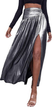 Load image into Gallery viewer, Metallic Silver Banded High Waist Split Maxi Skirt