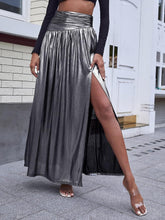 Load image into Gallery viewer, Metallic Silver Banded High Waist Split Maxi Skirt