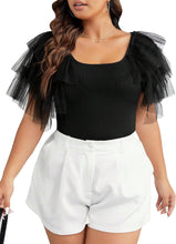 Load image into Gallery viewer, Plus Size Black Tulle Mesh Ruffle Sleeve Top