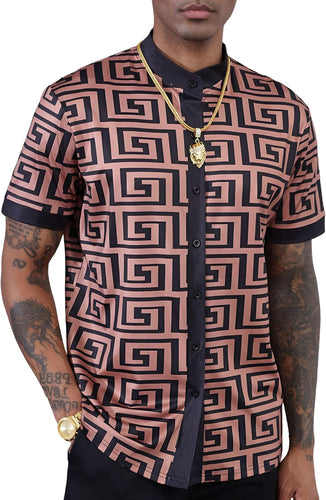 Men's African Tribal Geo Printed Short Sleeve Shirt