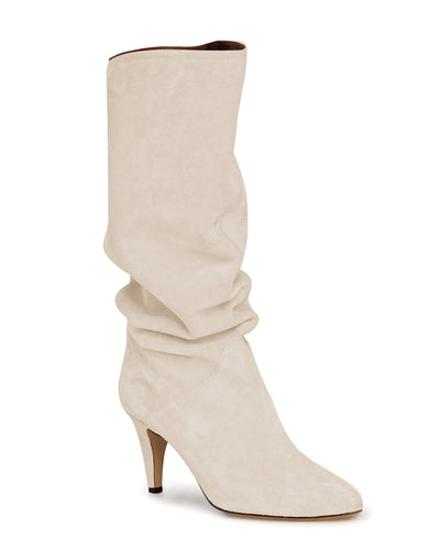 Suede Beige Slouchy Kitten Heel Wide Calf Boots