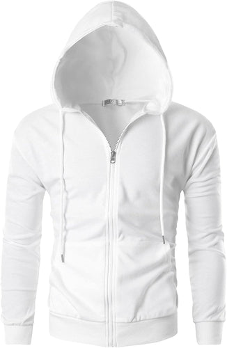 Men's White Lightweight Long Sleeve Zipper Hoodie