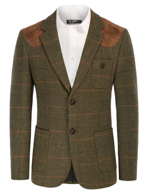 Olive Plaid Men's British Tweed Wool Long Sleeve Blazer