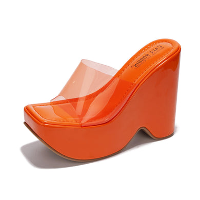 Orange Platform Open Toe Wedge Heels