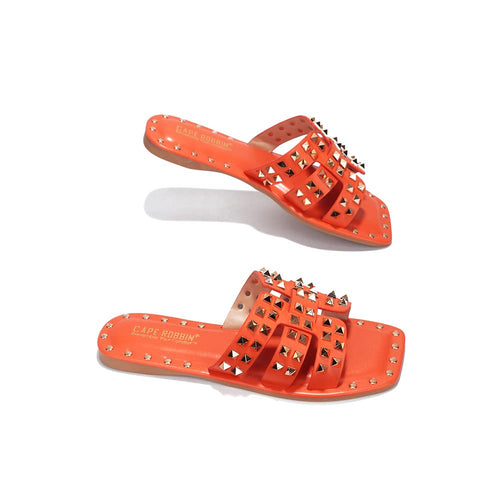 Orange Chic Stylish Studded Flat Summer Sandals