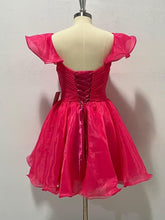 Load image into Gallery viewer, Beautiful Pink Organza Puff Sleeve Ruffled Party Dress