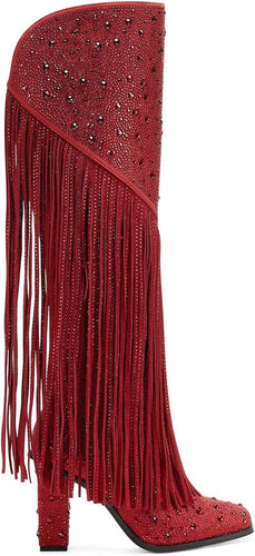 Western Fringe Rhinestone Sequin Red Sparkle Cowboy Boots