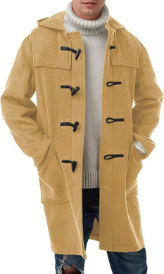 Men's Khaki Wool Blend Hooded Winter Style Trench Coat