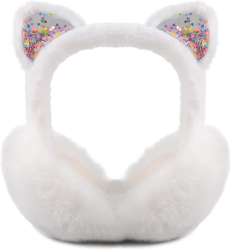 Cat Style White Foldable Faux Fur Winter Style Ear Muffs