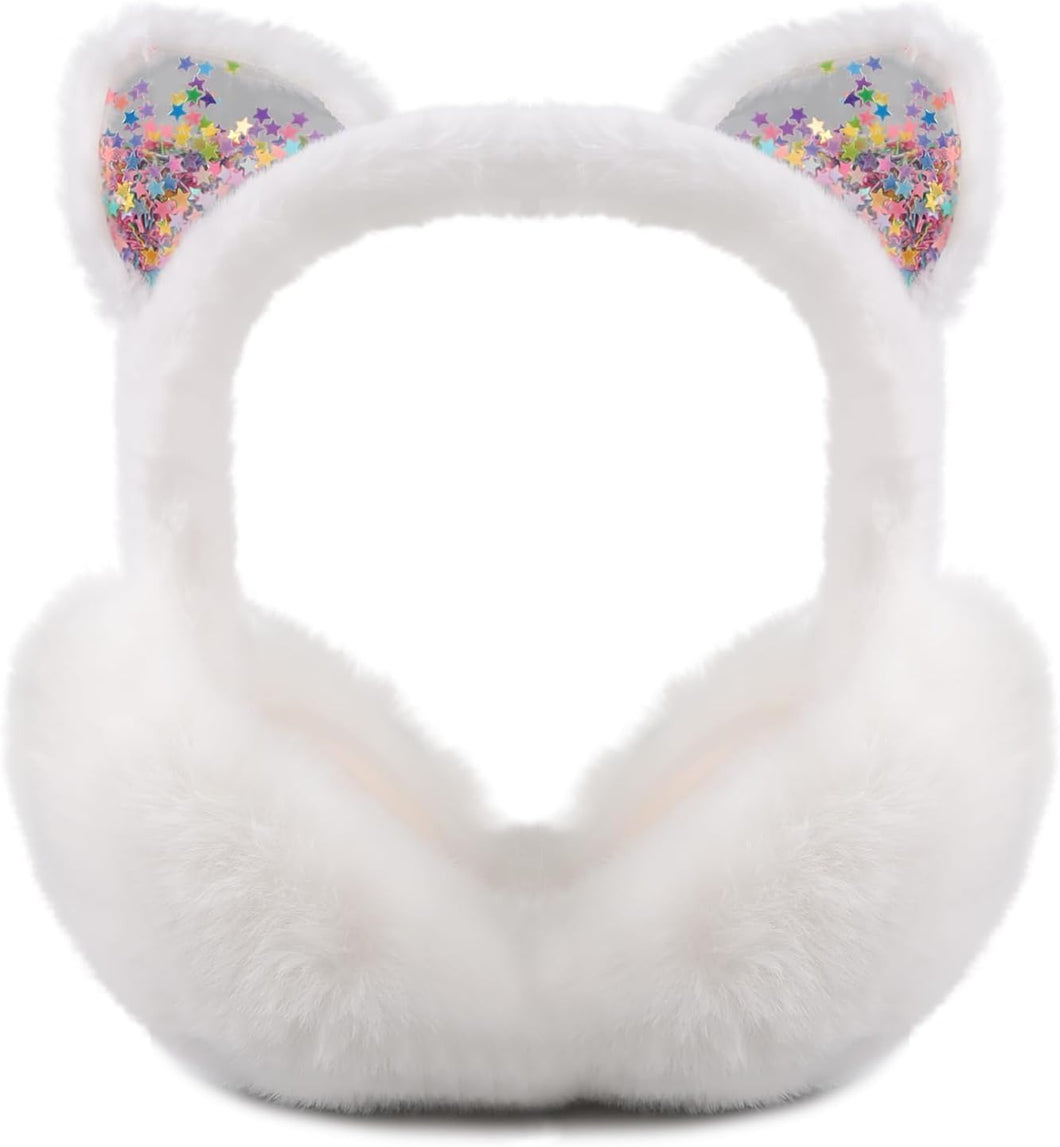 Cat Style White Foldable Faux Fur Winter Style Ear Muffs