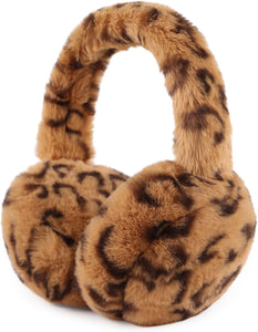 White Leopard Printed Foldable Faux Fur Winter Style Ear Muffs