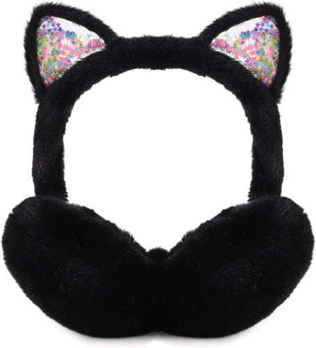 Cat Style Black Foldable Faux Fur Winter Style Ear Muffs