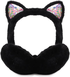 Cat Style Black Foldable Faux Fur Winter Style Ear Muffs