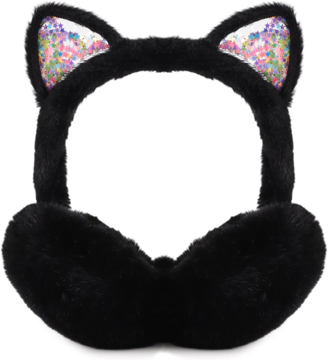 Cat Style Black Foldable Faux Fur Winter Style Ear Muffs