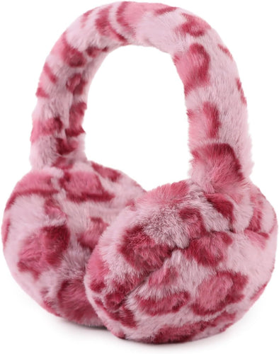 Pink Leopard Printed Foldable Faux Fur Winter Style Ear Muffs