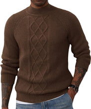 Load image into Gallery viewer, Men&#39;s Mock Black Cable Knit Twisted Long Sleeve Sweater