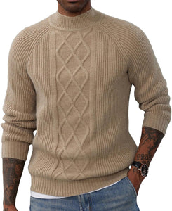 Men's Mock Black Cable Knit Twisted Long Sleeve Sweater