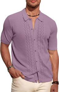 Men's Black Polo Style Textured Short Sleeve Shirt