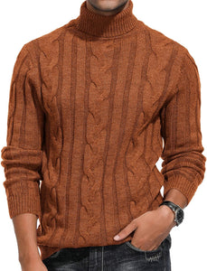 Men's High Quality Turtleneck Cable Knit Long Sleeve Sweater