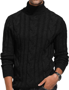 Men's High Quality Turtleneck Cable Knit Long Sleeve Sweater