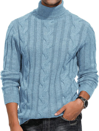 Men's High Quality Turtleneck Cable Knit Long Sleeve Sweater