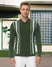 Load image into Gallery viewer, Men&#39;s Vintage Style Retro Green Striped Long Sleeve Cardigan Sweater
