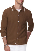 Load image into Gallery viewer, Men&#39;s Vintage Style Retro Brown Striped Long Sleeve Cardigan Sweater