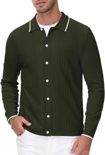 Men's Vintage Style Retro Dark Green Long Sleeve Cardigan Sweater