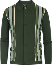 Load image into Gallery viewer, Men&#39;s Vintage Style Retro Green Striped Long Sleeve Cardigan Sweater