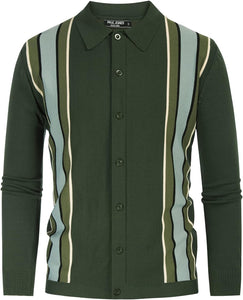 Men's Vintage Style Retro Green Striped Long Sleeve Cardigan Sweater