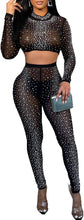 Load image into Gallery viewer, Rhinestone Black Mesh Crop Top &amp; Pant Bodycon Jumpsuit