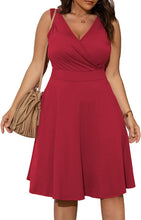 Load image into Gallery viewer, Plus Size Purple V Cut Sleeveless A Line Mini Dress