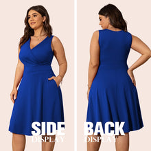 Load image into Gallery viewer, Plus Size Blue V Cut Sleeveless A Line Mini Dress