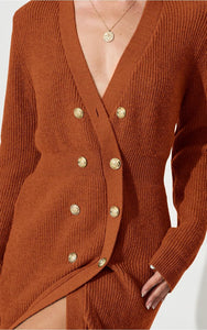 Classic Beige Button Down Knit Long Sleeve Sweater Dress
