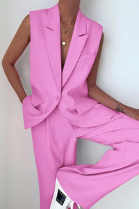 High Fashion Pink Sleeveless Women's Dress Blazer & Pants Suit