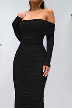 Load image into Gallery viewer, Sophistcated Black Off Shoulder Ruched Long Sleeve Maxi Dress